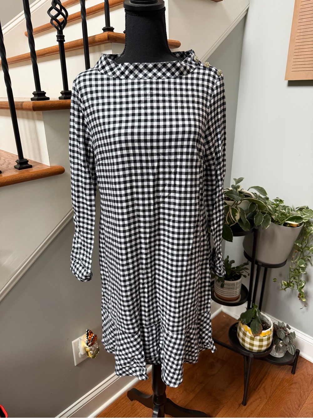 NWT Black and White Gingham Flannel Long Sleeve Dress